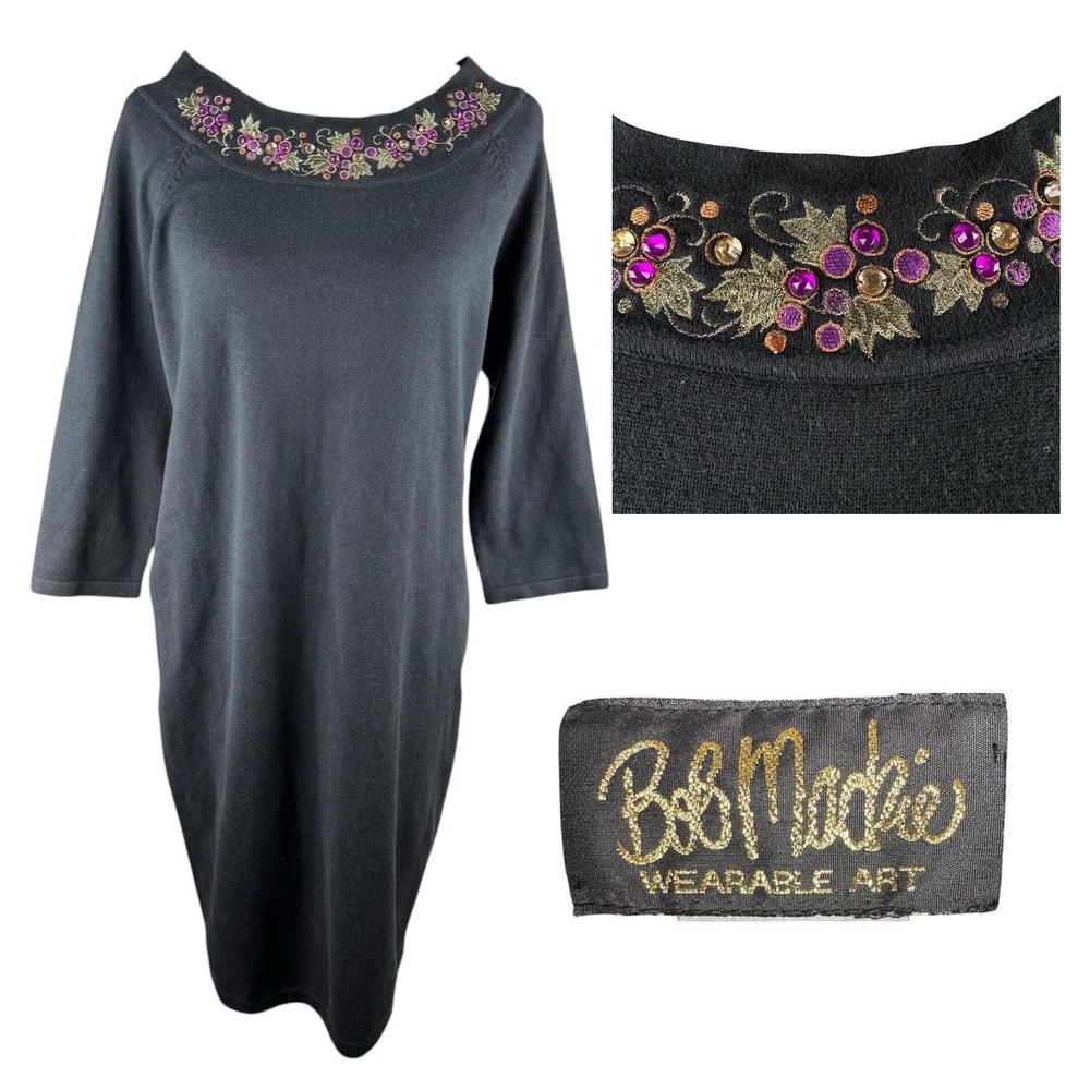 Bob Mackie Wearable Art Size Small Knit‎ Sweater Dress Embellished Beaded Luxe